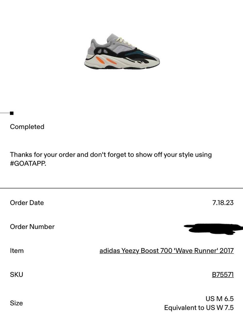 Authentic Yeezy Boost 700 Wave Runner - Sz 7.5 women’s - Picture 2 of 8
